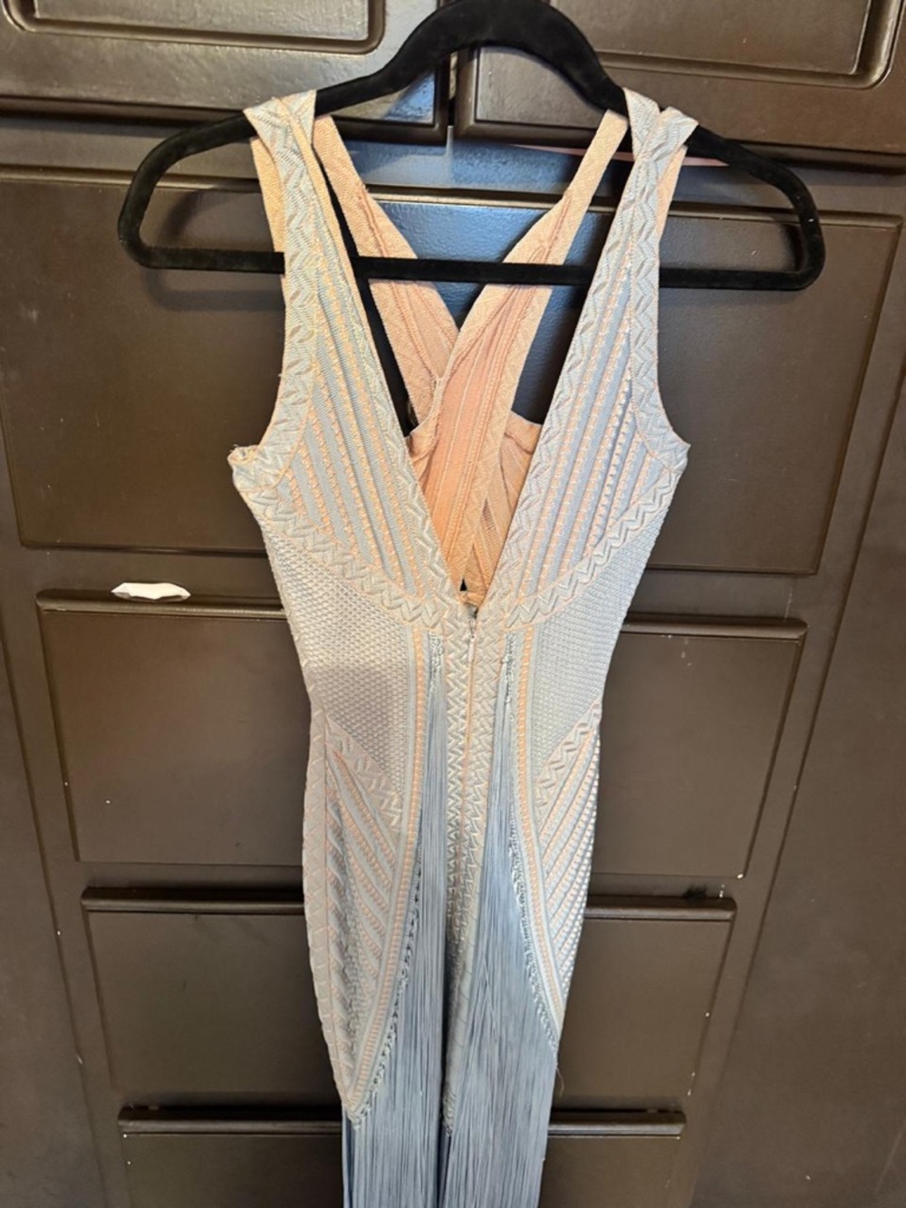 Herve Leger Blue Fringe Halter Maxi Dress - Picture 5 of 12